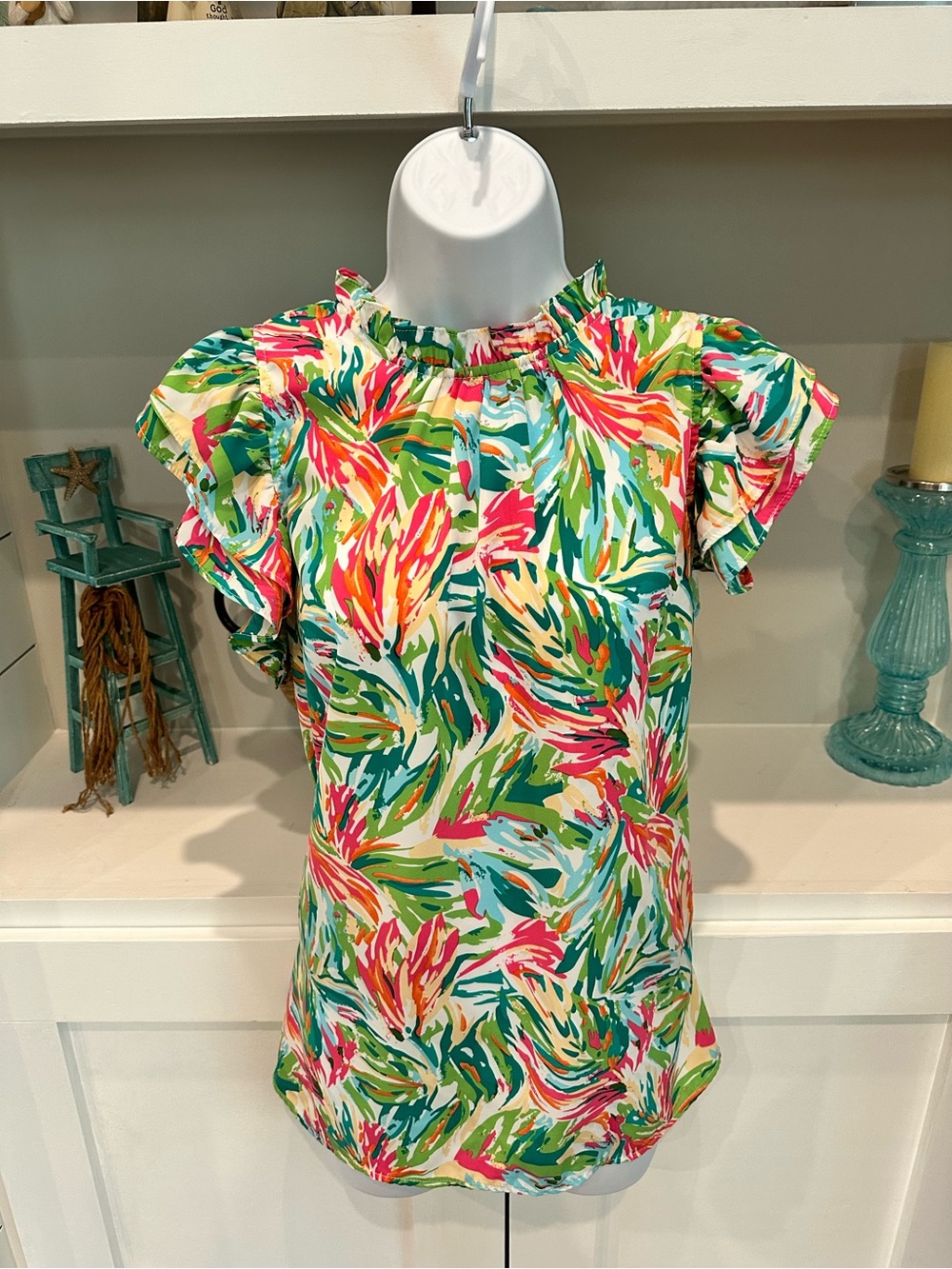 Floral Ruffle Sleeve Women’s Top in Multicolor